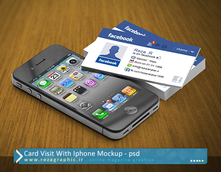 Card Visit With Iphone Mockup ( www.rezagraphic.ir )