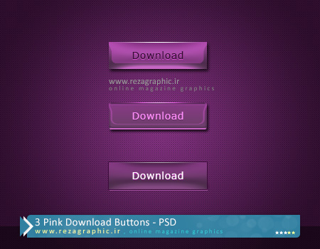 ۳ Pink Download Buttons PSD ( www.rezagraphic.ir )