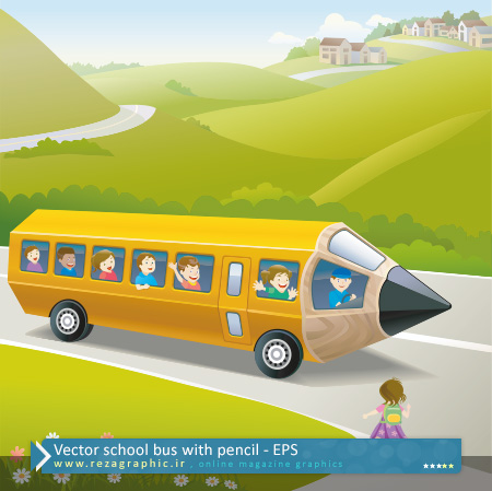 Vector school bus with pencil ( www.rezagraphic.ir )