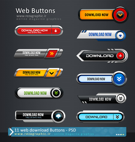 ۱۱ web download Buttons PSD ( www.rezagraphic.ir )