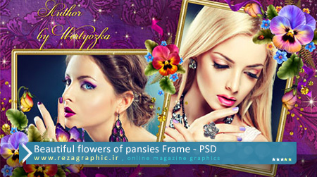 Beautiful flowers of pansies Frame PSD ( www.rezagraphic.ir )
