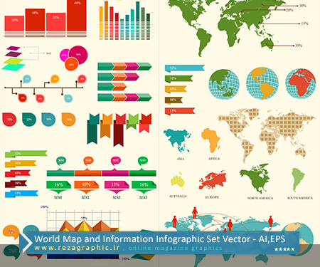World Map and Information Infographic Set Vector ( www.rezagraphic.ir )