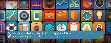 ۴۴ icons flat surface and happy ( www.rezagraphic.ir )