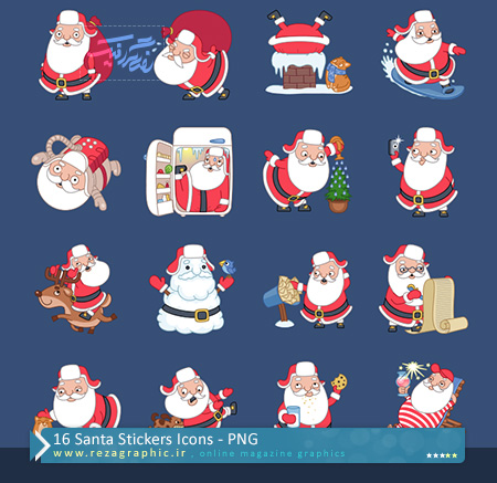۱۶ Santa Stickers Icons ( www.rezagraphic.ir )