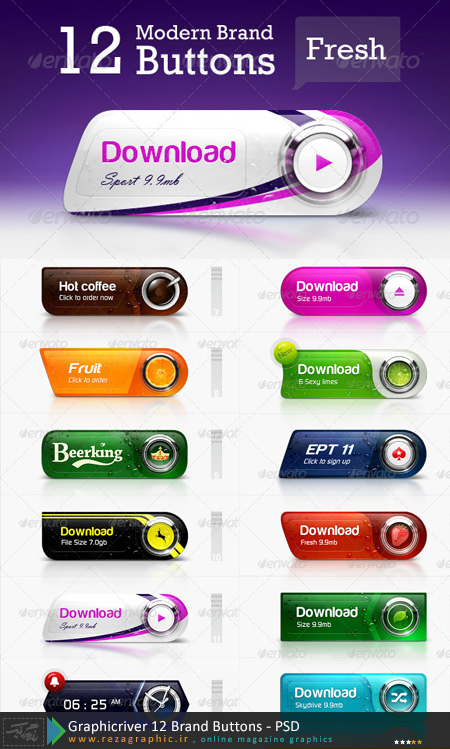 Graphicriver 12 Brand Buttons ( www.rezagraphic.ir )