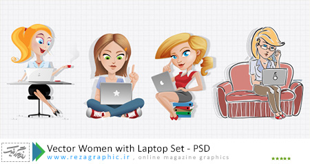 Vector Women with Laptop Set ( www.rezagraphic.ir )