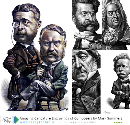 Amazing Caricature Engravings of Composers by Mark Summers ( www.rezagraphic.ir )