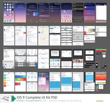 iOS 9 Complete UI Kit PSD ( www,rezagraphic.ir )