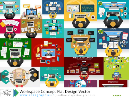 Workspace Concept Flat Design Vector ( www.rezagraphic.ir )