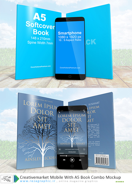 Creativemarket Mobile With A5 Book Combo Mockup ( www.rezagraphic.ir )
