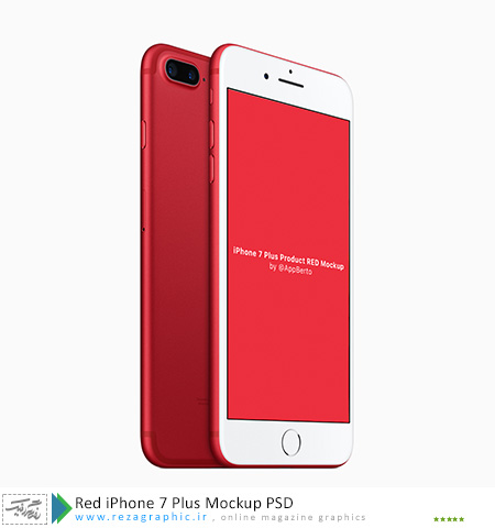 Red iPhone 7 Plus Mockup PSD ( www.rezagraphic.ir )