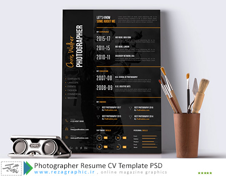 Photographer Resume CV Template PSD ( www.rezagraphic.ir )