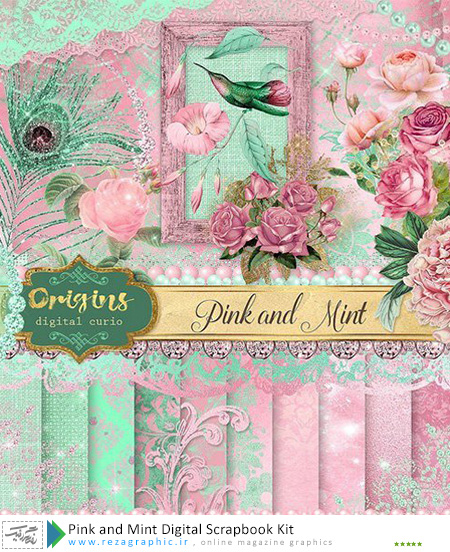 Pink and Mint Digital Scrapbook Kit ( www.rezagraphic.ir )