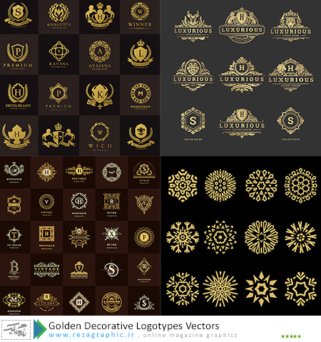 Golden Decorative Logotypes Vectors ( www.rezagraphic.ir )
