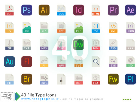 ۴۰ File Type Icons ( www.rezagraphic.ir )