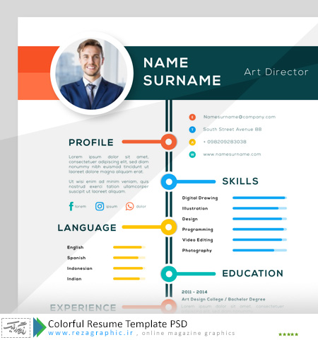 Colorful Resume Template PSD ( www.rezagraphic.ir )