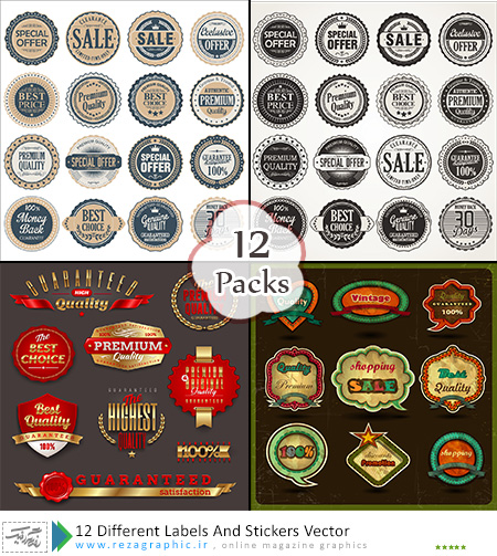 ۱۲ Different Labels And Stickers Vector ( www.rezagraphic.ir )