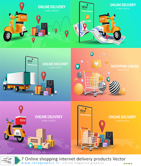 ۷ Online shopping internet delivery products Vector ( www.rezagraphic.ir )
