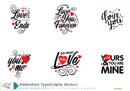 ۶Valentine TypoGraphy Vectors ( www.rezagraphic.ir )