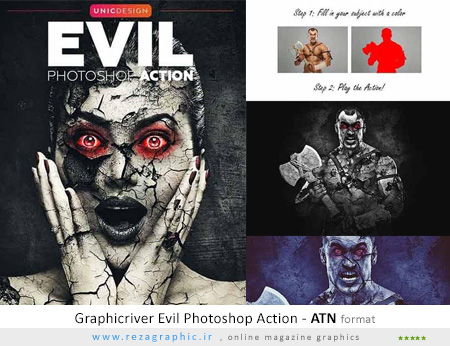 اکشن فتوشاپ افکت ترسناک ترک خوردگی گرافیک ریور – Evil Photoshop Action