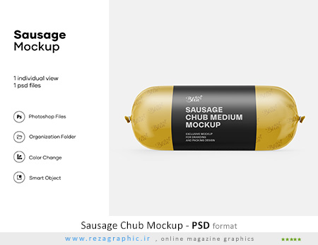 طرح لایه باز موک آپ بسته بندی کالباس – Sausage Chub Mockup