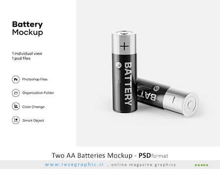 طرح لایه باز موک آپ باتری قلمی – Two AA Batteries Mockup