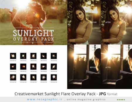 ۱۵ تصاویر پوششی فلر و شراره نور خورشید – Creativemarket Sunlight Flare Overlay Pack
