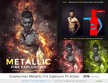 اکشن فتوشاپ انفجار آتش فلزی گرافیک ریور – Graphicriver Metallic Fire Explosion PS Action