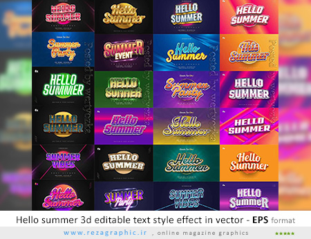 مجموعه وکتور افکت متن ۳بعدی سلام تابستان – Hello summer 3d text vector