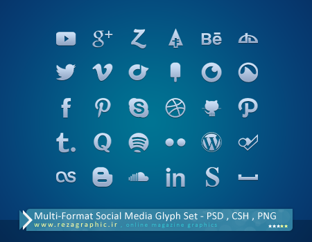 مجموعه رسانه های اجتماعی با چند فرمت – Social Media Glyph Set | رضاگرافیک