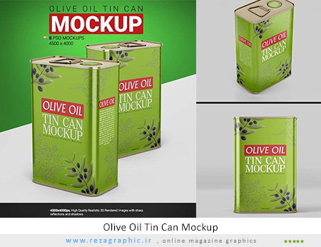 طرح لایه باز موک آپ قوطی فلزی روغن زیتون – Olive Oil Tin Can Mockup