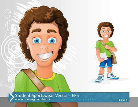 وکتور کاریکاتوری دانش آموز با لباس ورزشی | رضاگرافیک