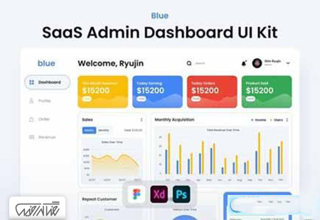 طرح لایه باز طرح رابط کاربری داشبورد آبی + پروژه – Blue SaaS Admin Dashboard UI Kit