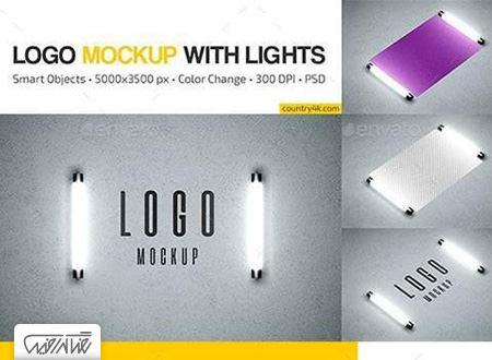 طرح لایه باز موک آپ لوگو به همراه لامپ – Logo Mockup with Lights