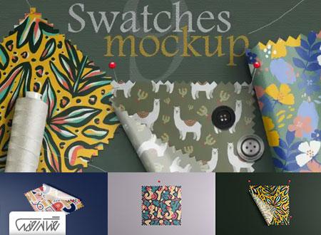طرح لایه باز موک آپ نمونه پارچه – Fabric Swatches Mockup