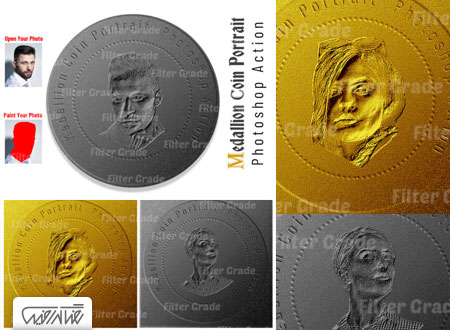 اکشن فتوشاپ تبدیل پرتره به سکه مدال – Medallion Coin Portrait PS Action