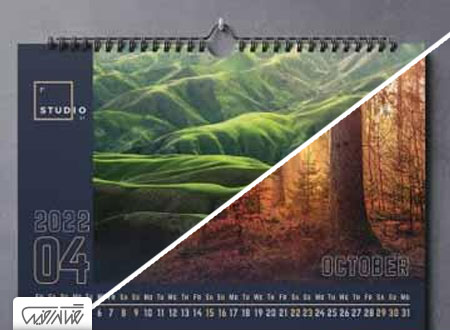 طرح لایه باز تقویم افقی ۲۰۲۲ میلادی – Landscape Calendar 2022