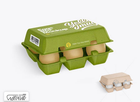 طرح لایه باز موک آپ بسته بندی تخم مرغ کرافت – Kraft Carton Opened Egg Pack Mockup