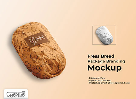 طرح لایه باز موک آپ بسته بندی نان تازه – Fresh Bread Package Branding Mockup