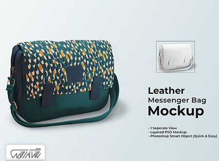 طرح لایه باز موک آپ کیف چرمی – Leather Messenger Bag Mockup