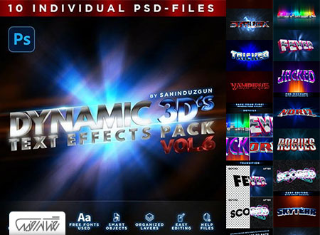 ۱۰ طرح لایه باز موک آپ افکت متن داینامیک سه بعدی – DYNAMIC 3D’s – Vol.6 Text-Effects Mockups